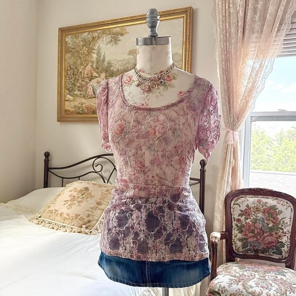 Y2K‎ BKE pink lace going out top size large